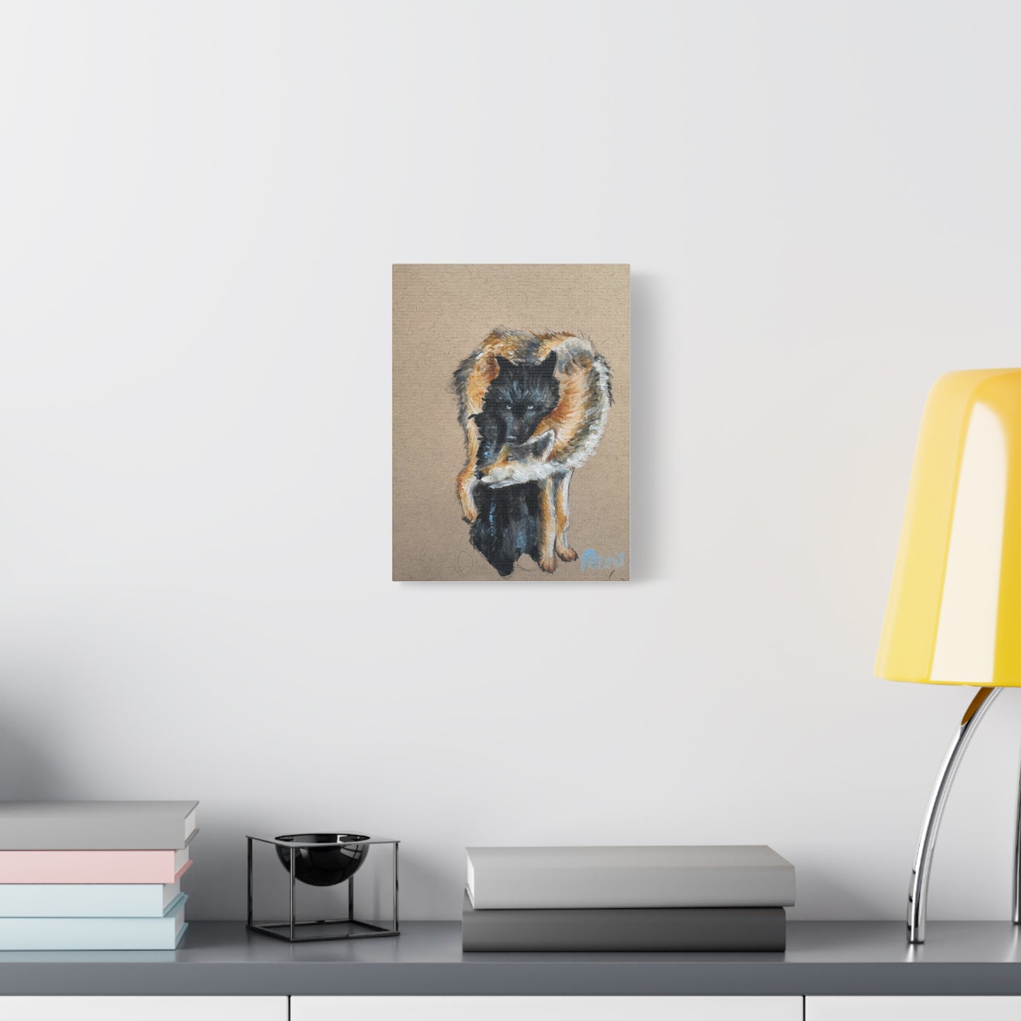 Wolves Embrace Matte Canvas Art - Stretched Wall Print Title" Sharing Everything Together"