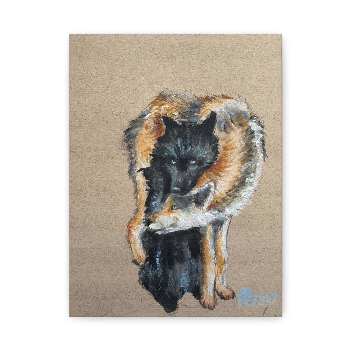 Wolves Embrace Matte Canvas Art - Stretched Wall Print Title" Sharing Everything Together"