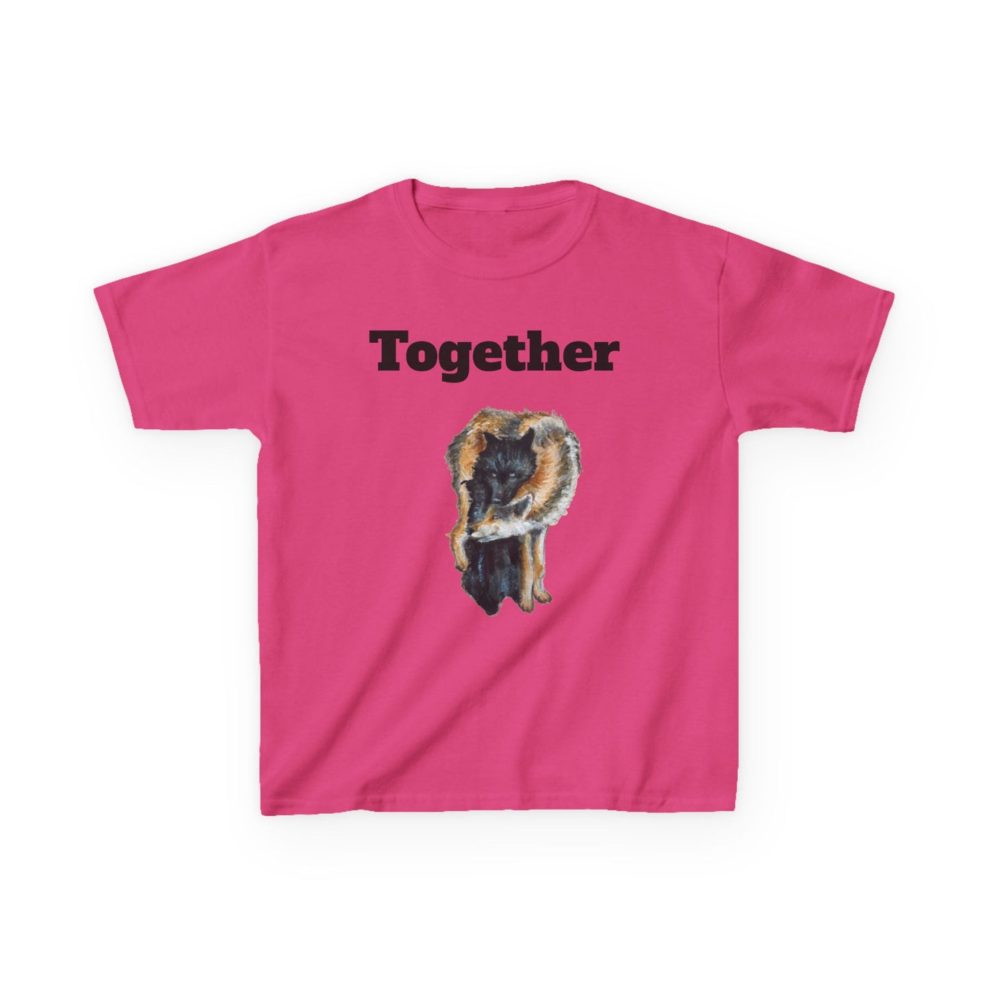 Kids T-Shirt - "Together" Hugging Wolves Design | Cute Animal Tee for Children