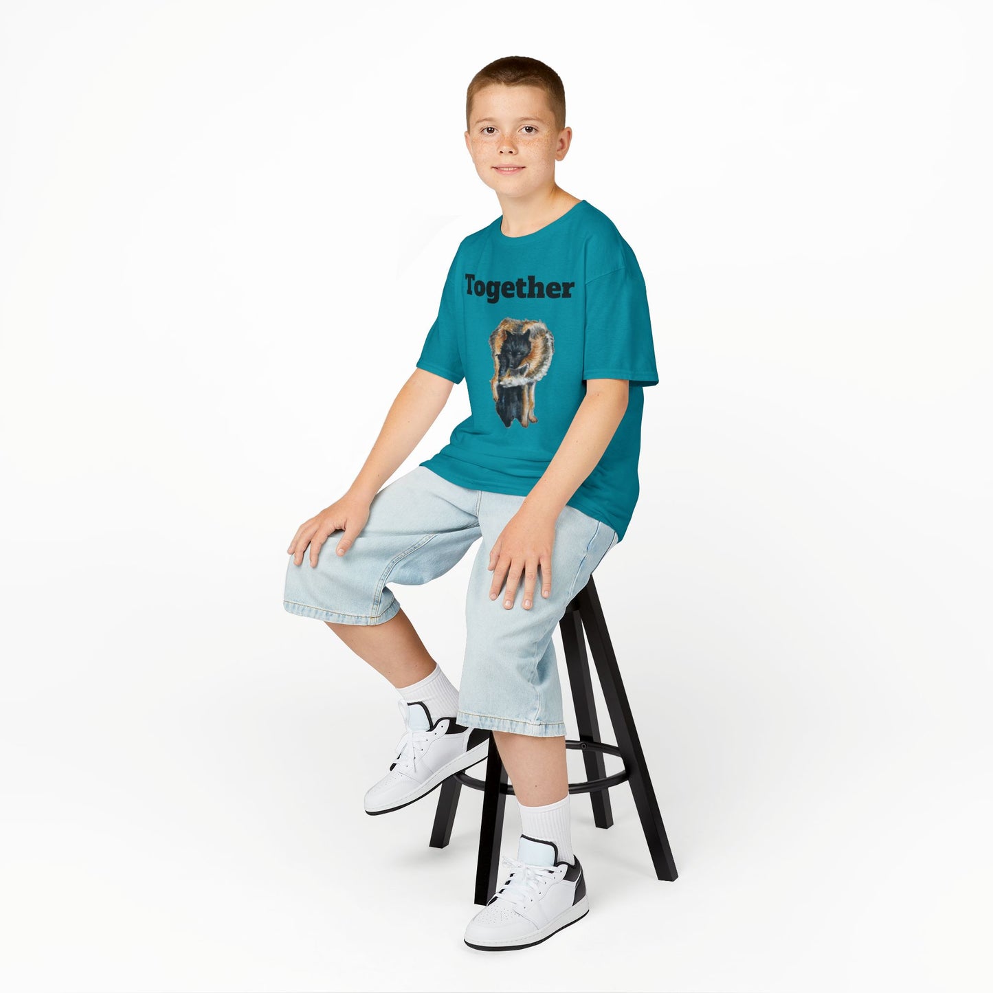 Kids T-Shirt - "Together" Hugging Wolves Design | Cute Animal Tee for Children