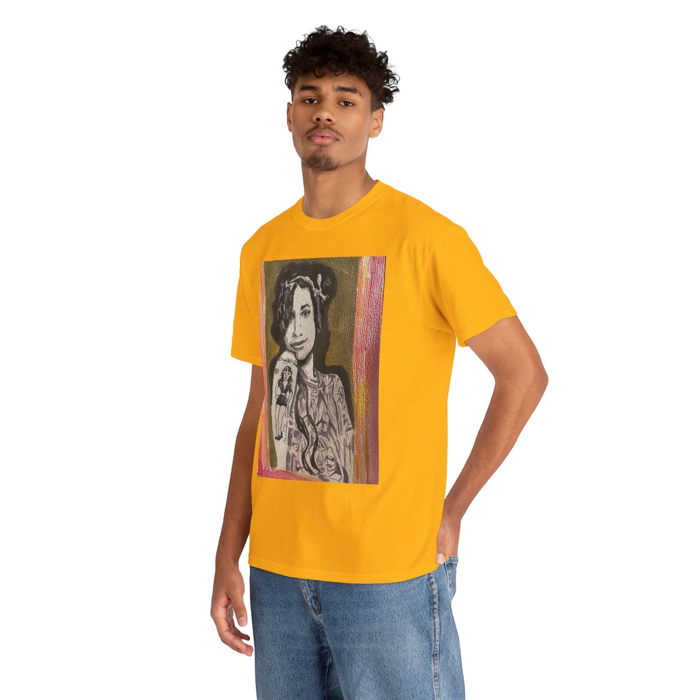 Camden Queen Amy W. Portrait Art Tee — Watercolor Painted Amy W. Hand-Drawn Tattooed Woman Graphic T-Shirt