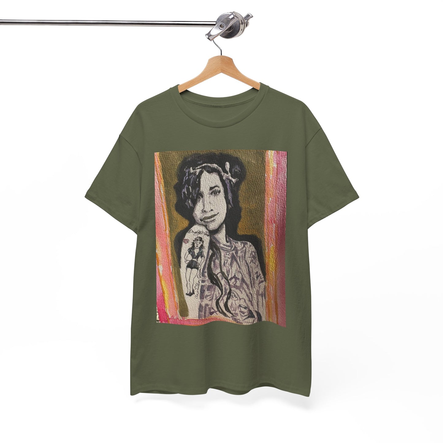 Camden Queen Amy W. Portrait Art Tee — Watercolor Painted Amy W. Hand-Drawn Tattooed Woman Graphic T-Shirt