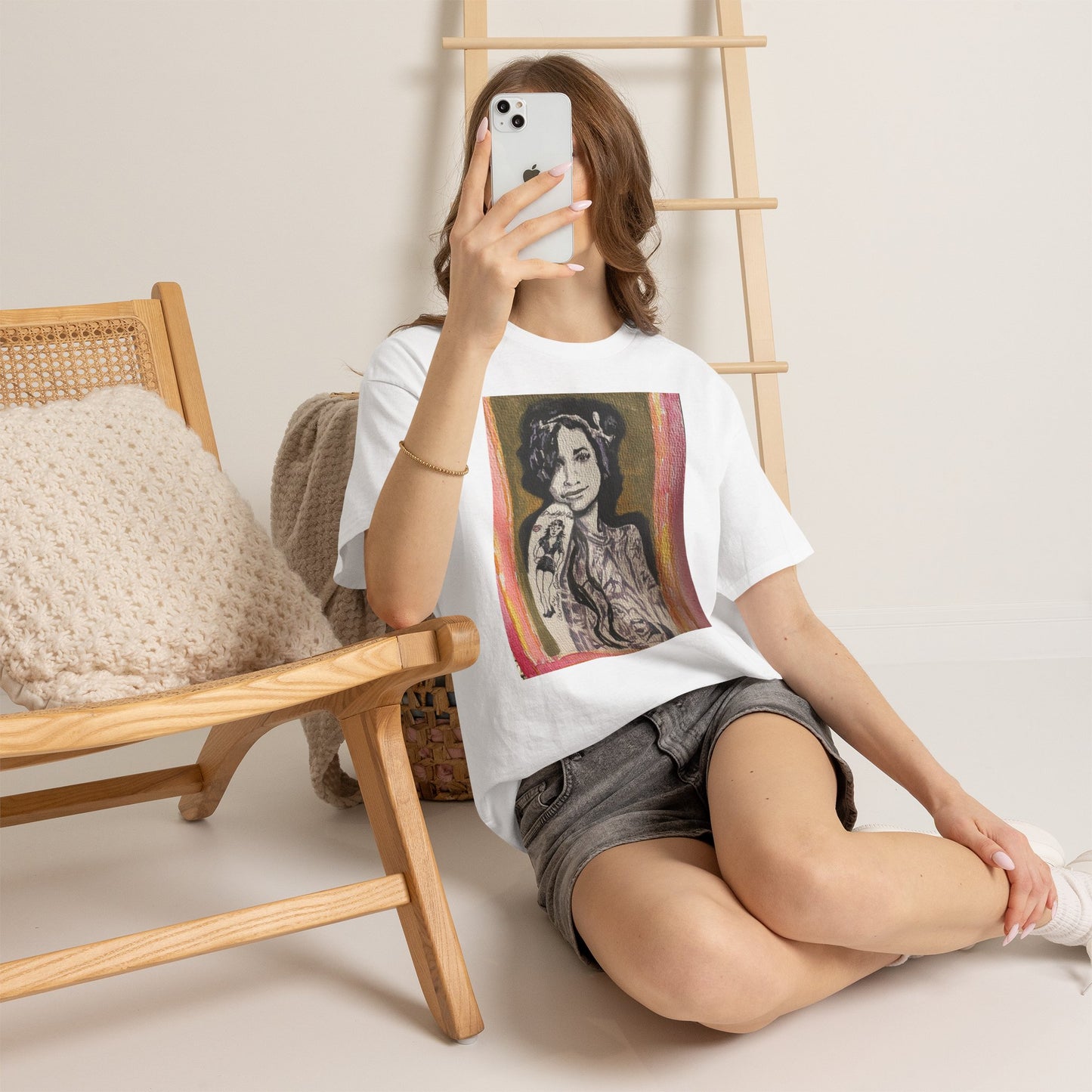 Camden Queen Amy W. Portrait Art Tee — Watercolor Painted Amy W. Hand-Drawn Tattooed Woman Graphic T-Shirt