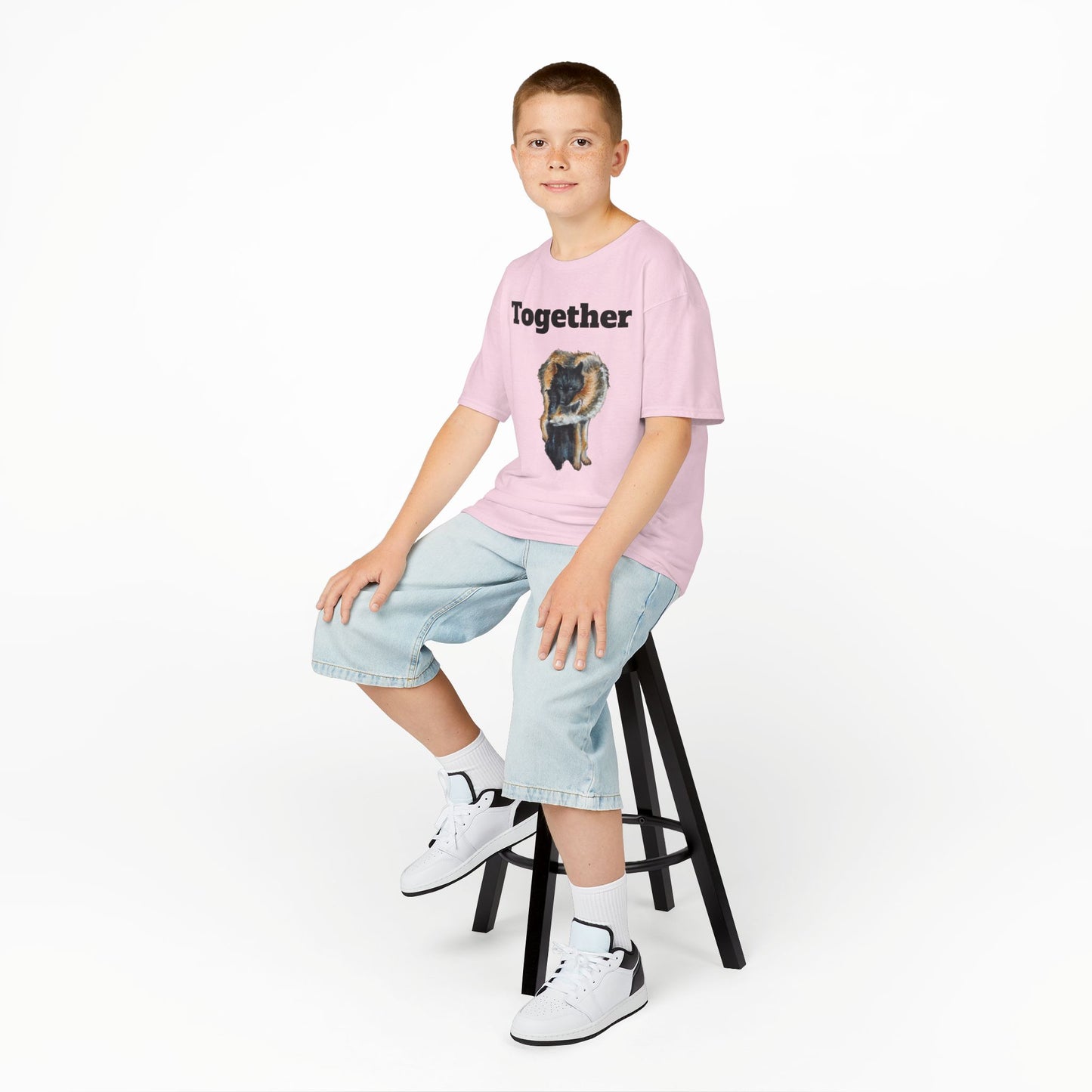 Kids T-Shirt - "Together" Hugging Wolves Design | Cute Animal Tee for Children