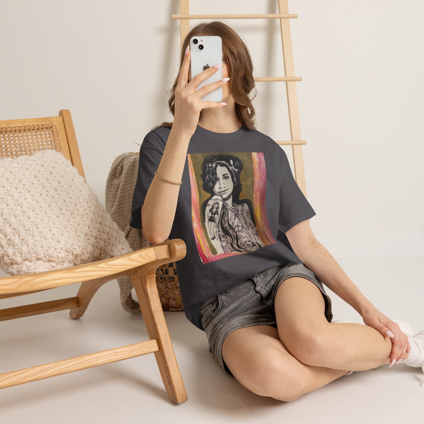 Camden Queen Amy W. Portrait Art Tee — Watercolor Painted Amy W. Hand-Drawn Tattooed Woman Graphic T-Shirt