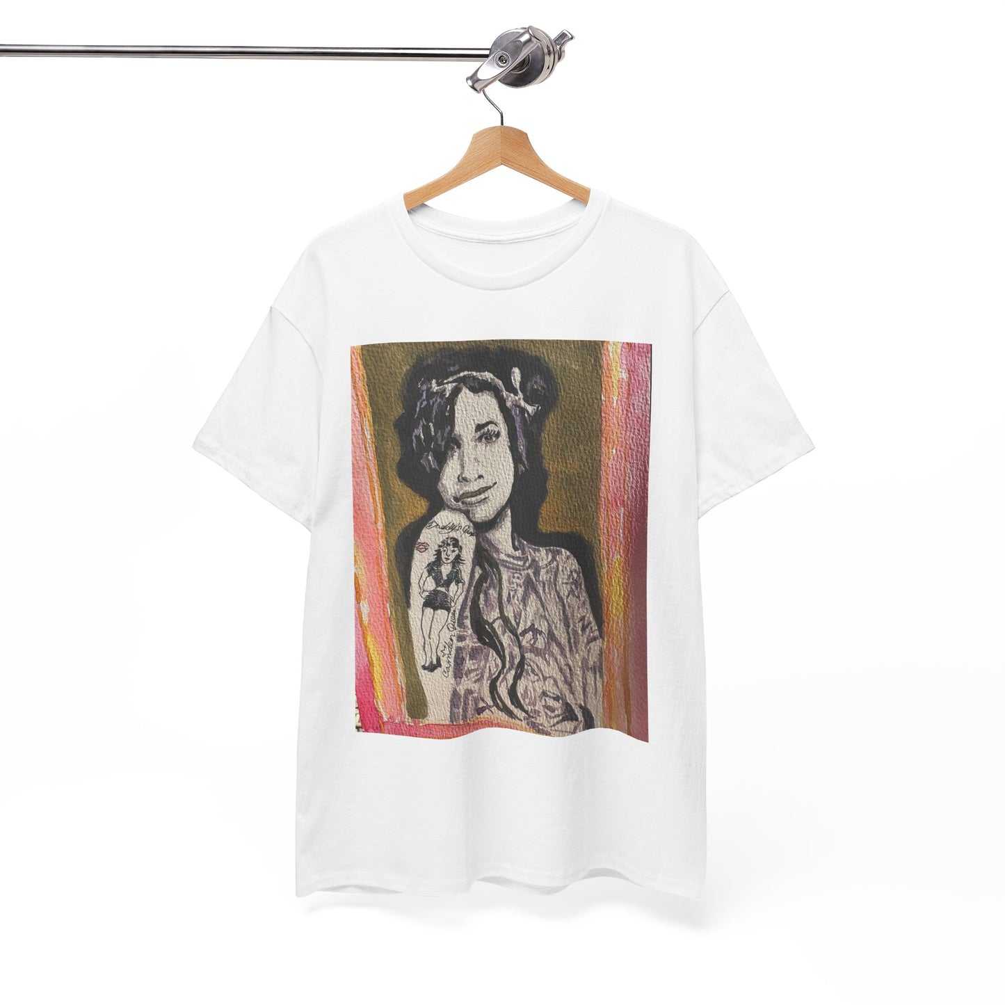 Camden Queen Amy W. Portrait Art Tee — Watercolor Painted Amy W. Hand-Drawn Tattooed Woman Graphic T-Shirt