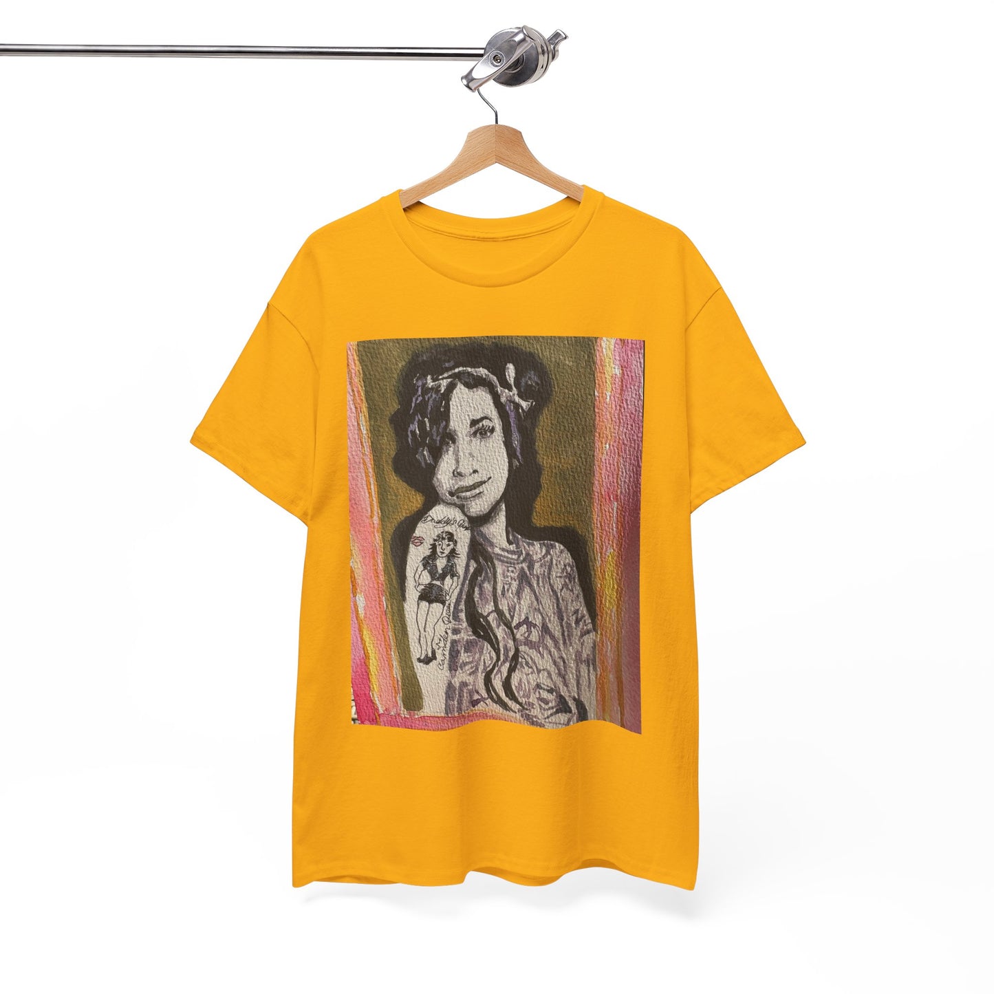 Camden Queen Amy W. Portrait Art Tee — Watercolor Painted Amy W. Hand-Drawn Tattooed Woman Graphic T-Shirt