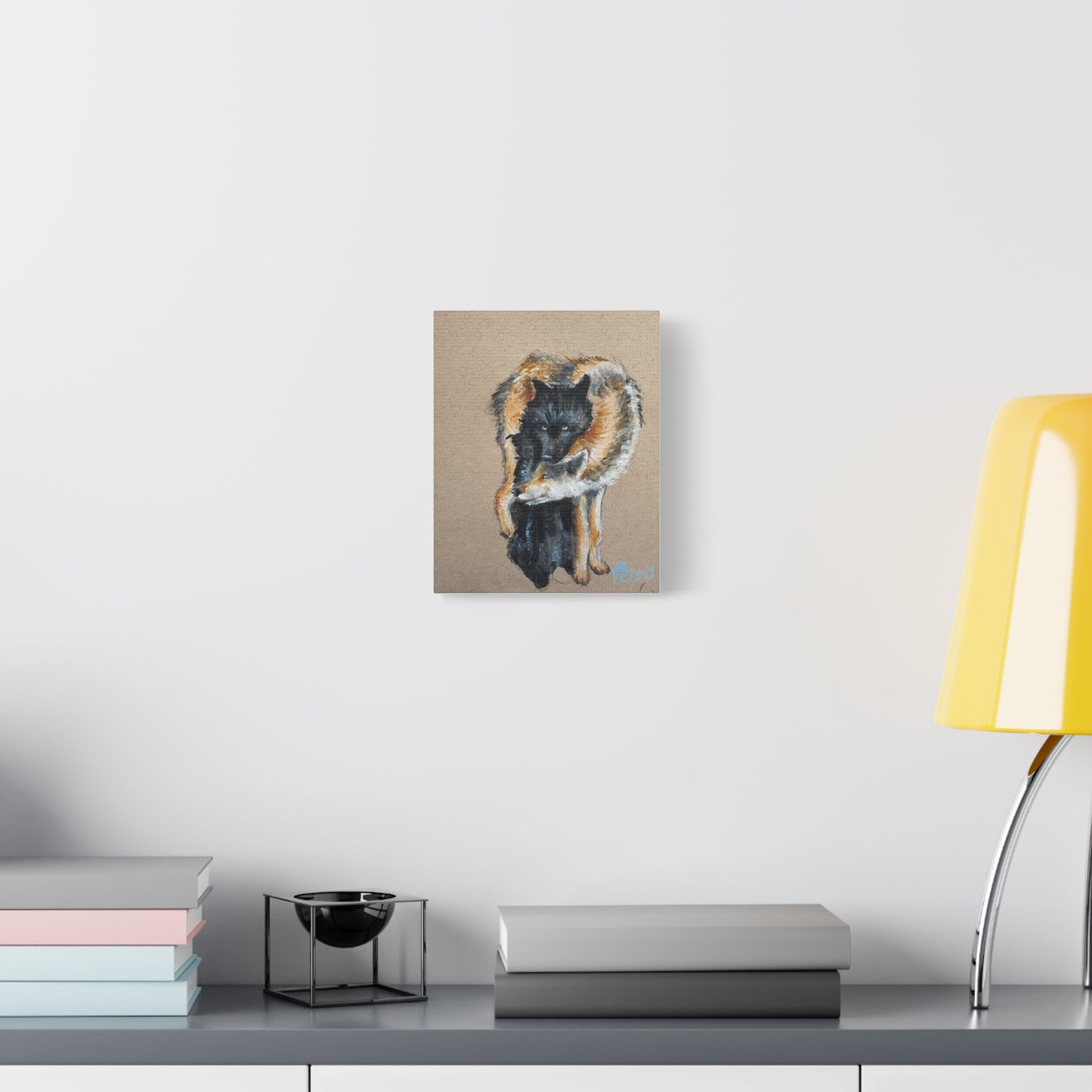 Wolves Embrace Matte Canvas Art - Stretched Wall Print Title" Sharing Everything Together"