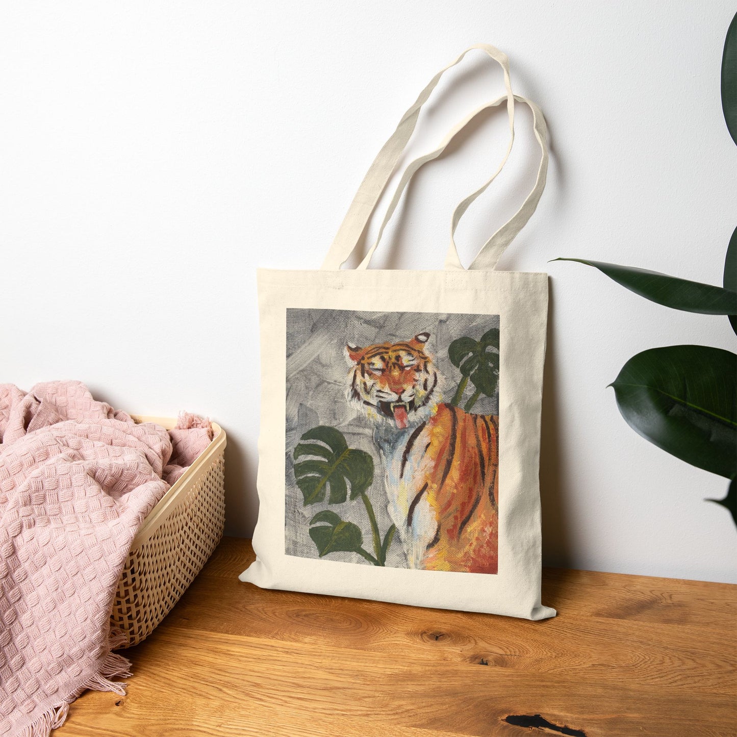 Tiger Art Canvas Tote Bag — "Tiger got your tongue." 'Eye Adventure Studio' Printed Cotton Shopper