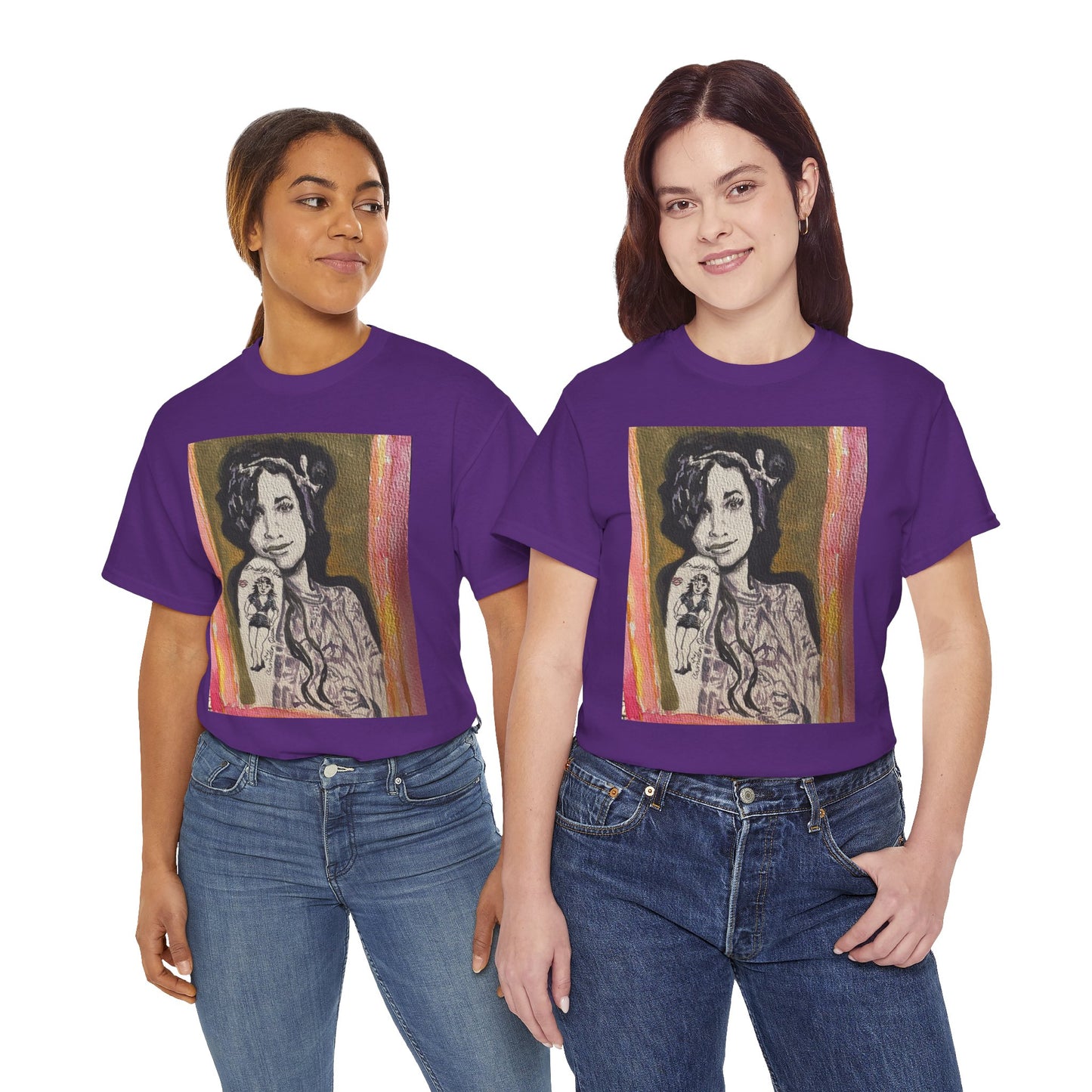 Camden Queen Amy W. Portrait Art Tee — Watercolor Painted Amy W. Hand-Drawn Tattooed Woman Graphic T-Shirt