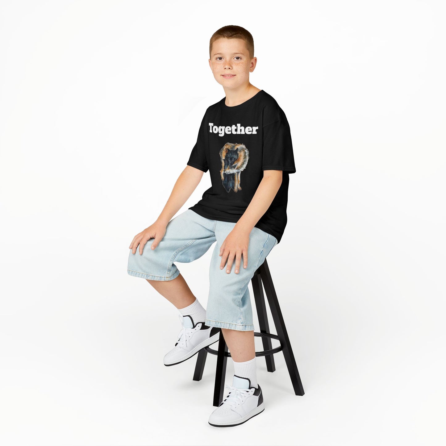Kids T-Shirt - "Together" Hugging Wolves Design | Cute Animal Tee for Children