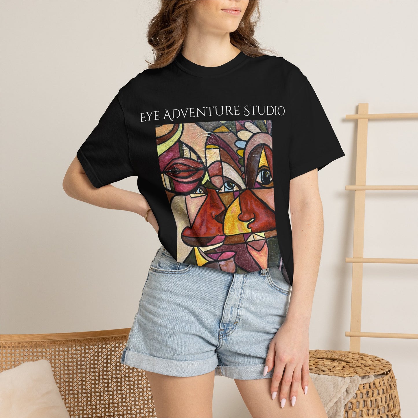 Abstract Cubist Faces T-Shirt — "EYE ADVENTU" Artistic Graphic Tee