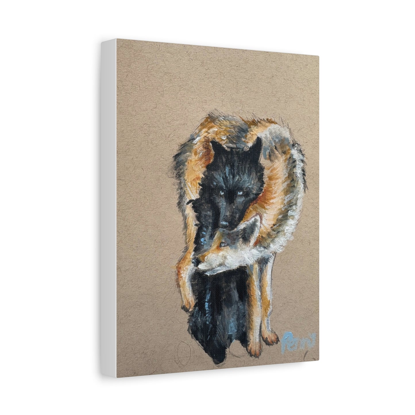 Wolves Embrace Matte Canvas Art - Stretched Wall Print Title" Sharing Everything Together"