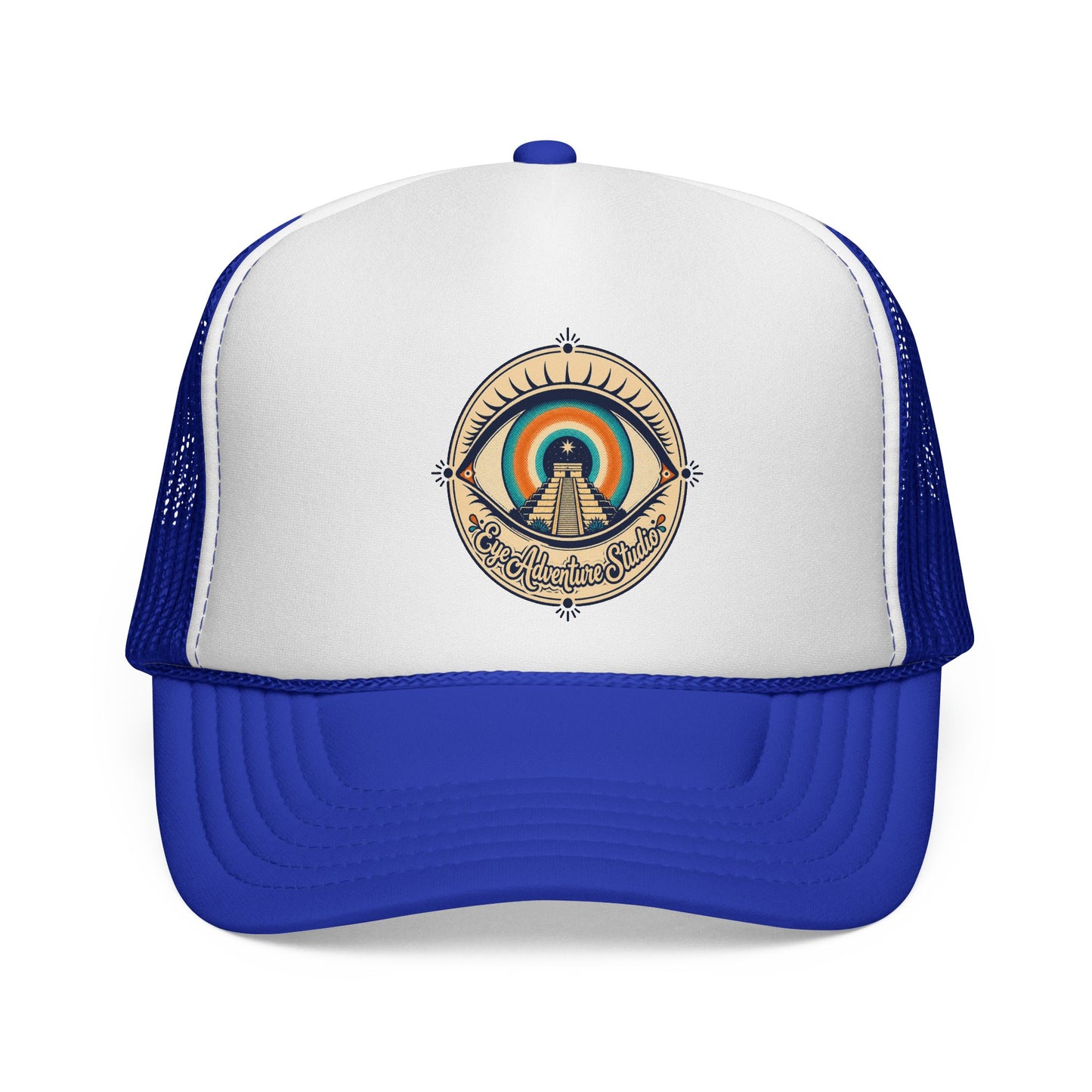 Eye Adventure Studio “Eye of the feminine creator” Eye Graphic Trucker Cap — Monochrome Vintage Eye Illustration Hat