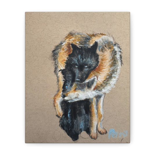 Wolves Embrace Matte Canvas Art - Stretched Wall Print Title" Sharing Everything Together"