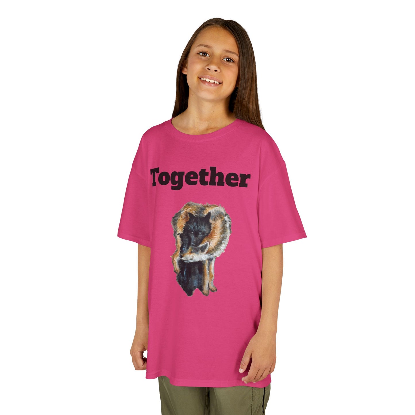 Kids T-Shirt - "Together" Hugging Wolves Design | Cute Animal Tee for Children
