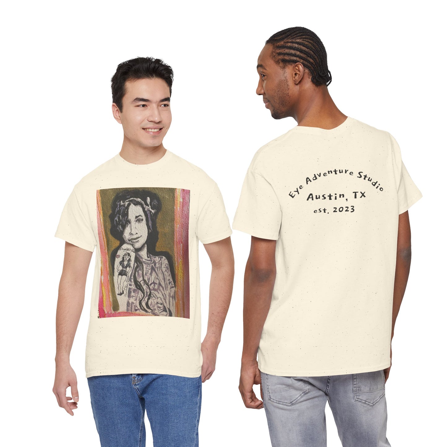 Camden Queen Amy W. Portrait Art Tee — Watercolor Painted Amy W. Hand-Drawn Tattooed Woman Graphic T-Shirt
