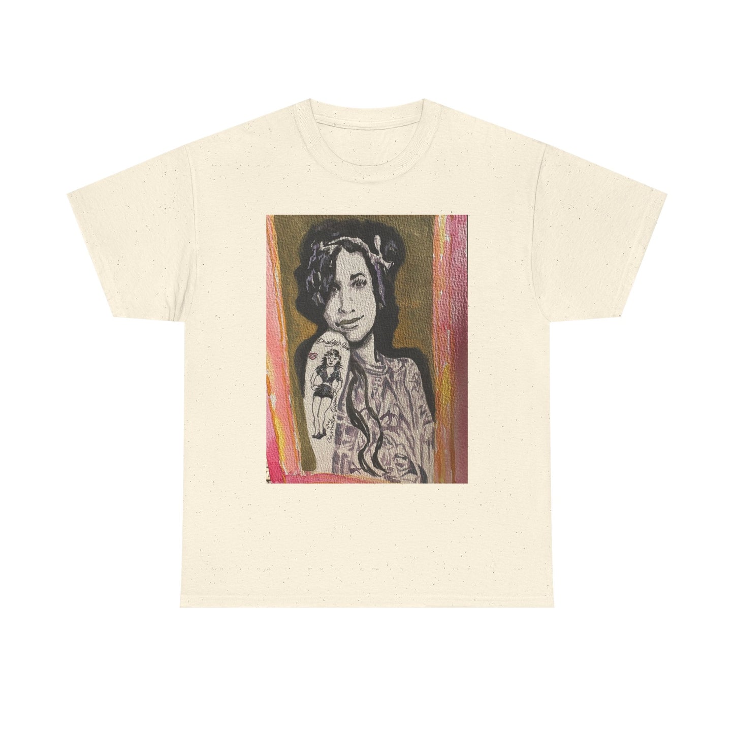 Camden Queen Amy W. Portrait Art Tee — Watercolor Painted Amy W. Hand-Drawn Tattooed Woman Graphic T-Shirt