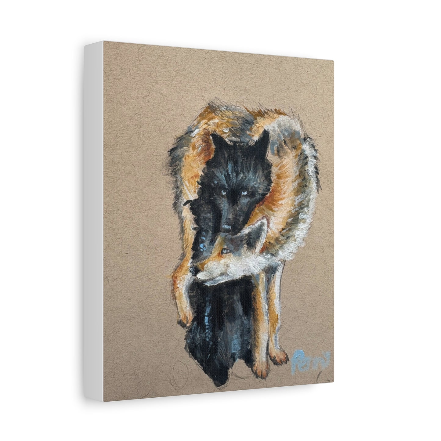 Wolves Embrace Matte Canvas Art - Stretched Wall Print Title" Sharing Everything Together"