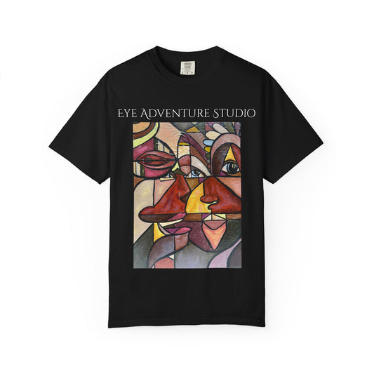 Abstract Cubist Faces T-Shirt — "EYE ADVENTU" Artistic Graphic Tee