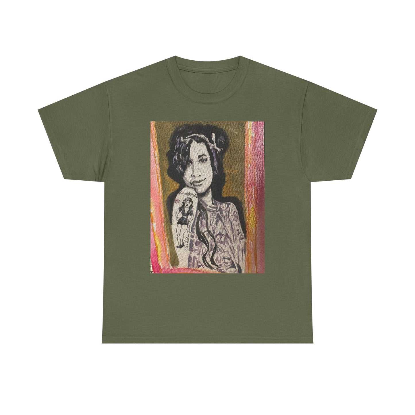 Camden Queen Amy W. Portrait Art Tee — Watercolor Painted Amy W. Hand-Drawn Tattooed Woman Graphic T-Shirt