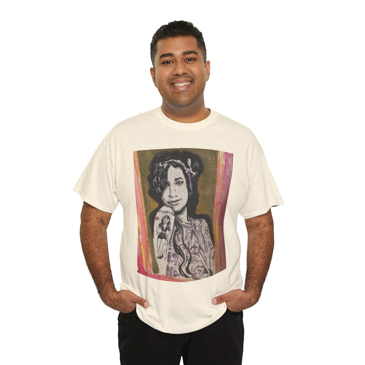 Camden Queen Amy W. Portrait Art Tee — Watercolor Painted Amy W. Hand-Drawn Tattooed Woman Graphic T-Shirt