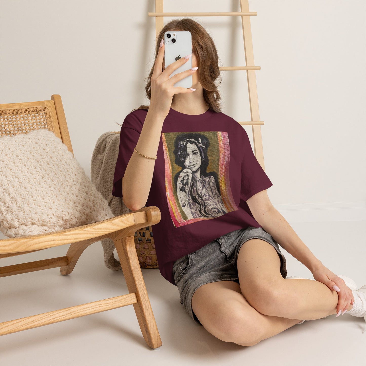 Camden Queen Amy W. Portrait Art Tee — Watercolor Painted Amy W. Hand-Drawn Tattooed Woman Graphic T-Shirt