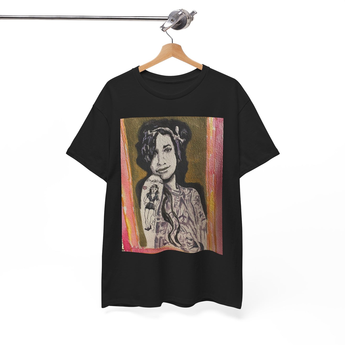 Camden Queen Amy W. Portrait Art Tee — Watercolor Painted Amy W. Hand-Drawn Tattooed Woman Graphic T-Shirt