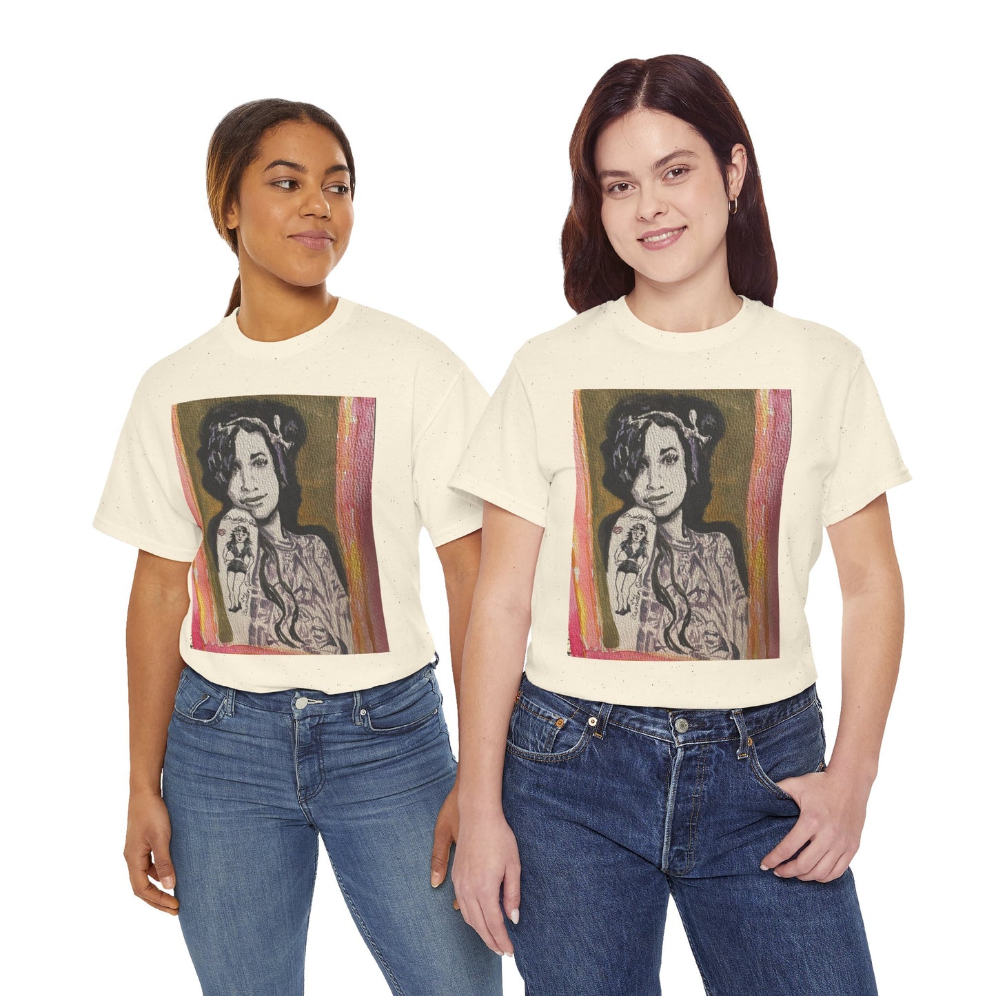 Camden Queen Amy W. Portrait Art Tee — Watercolor Painted Amy W. Hand-Drawn Tattooed Woman Graphic T-Shirt