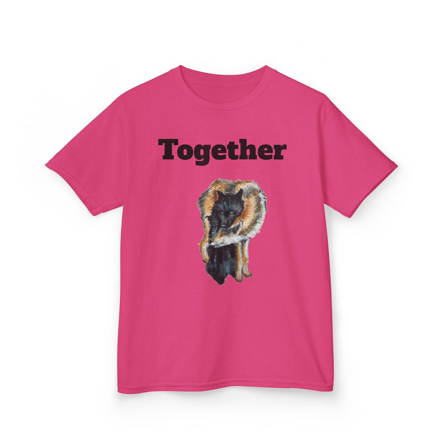 Kids T-Shirt - "Together" Hugging Wolves Design | Cute Animal Tee for Children