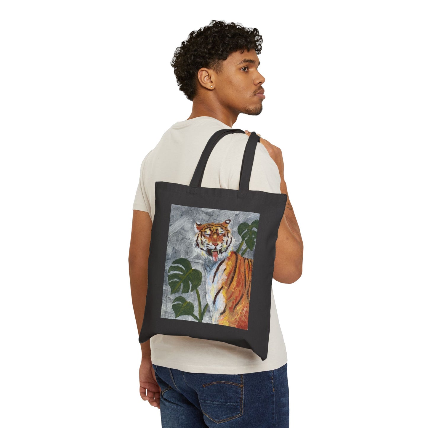 Tiger Art Canvas Tote Bag — "Tiger got your tongue." 'Eye Adventure Studio' Printed Cotton Shopper