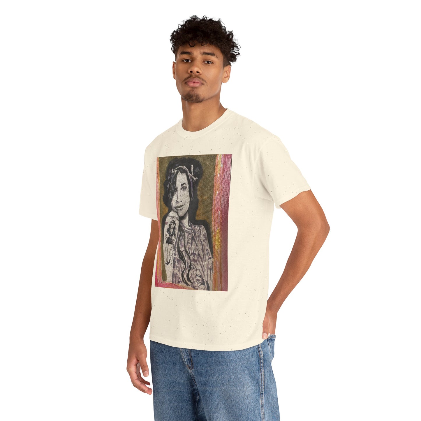 Camden Queen Amy W. Portrait Art Tee — Watercolor Painted Amy W. Hand-Drawn Tattooed Woman Graphic T-Shirt