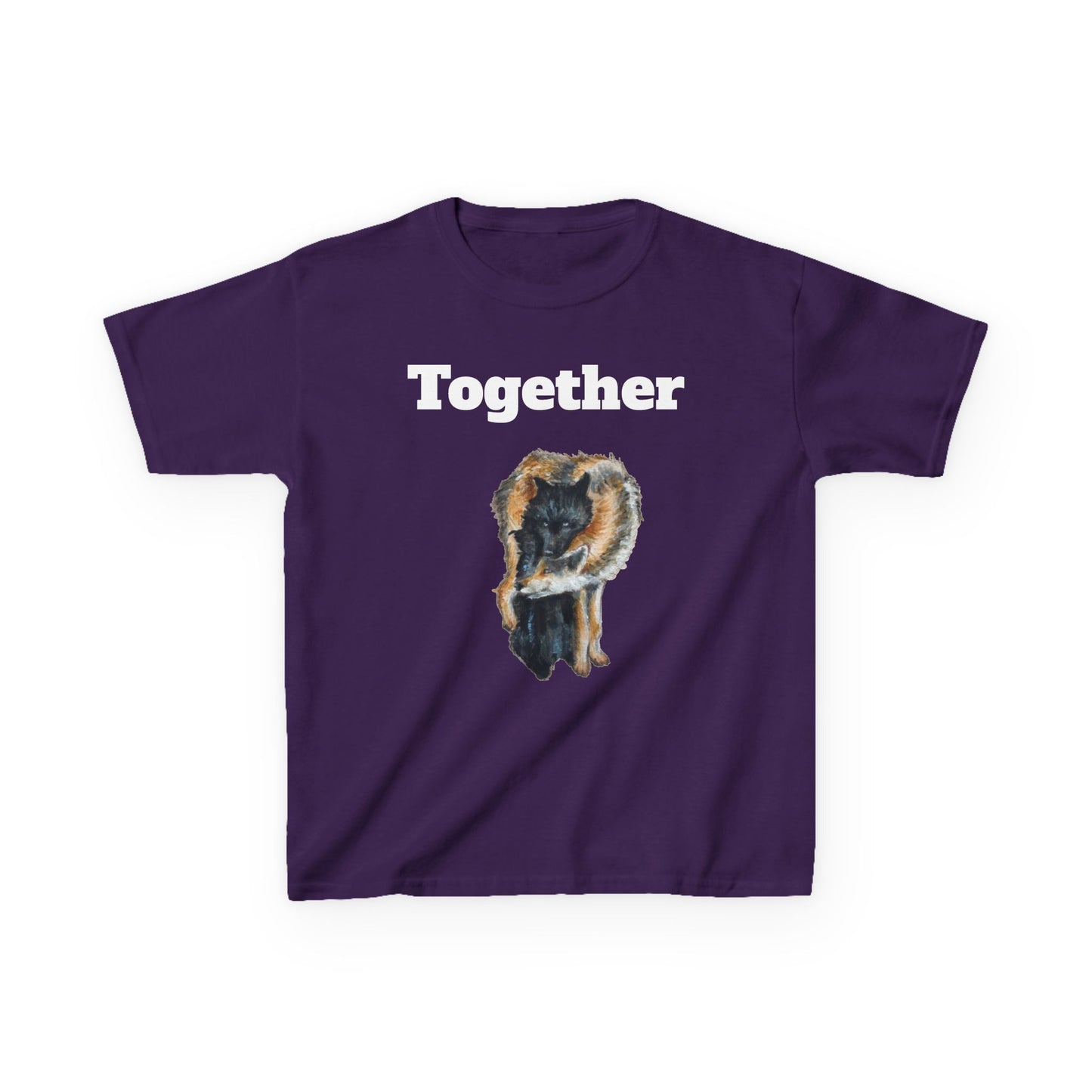 Kids T-Shirt - "Together" Hugging Wolves Design | Cute Animal Tee for Children