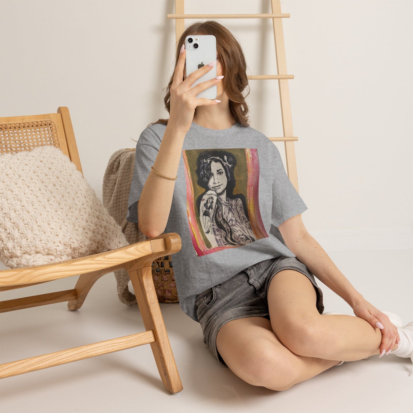 Camden Queen Amy W. Portrait Art Tee — Watercolor Painted Amy W. Hand-Drawn Tattooed Woman Graphic T-Shirt