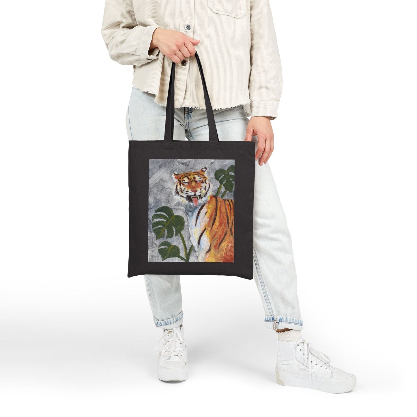 Tiger Art Canvas Tote Bag — "Tiger got your tongue." 'Eye Adventure Studio' Printed Cotton Shopper