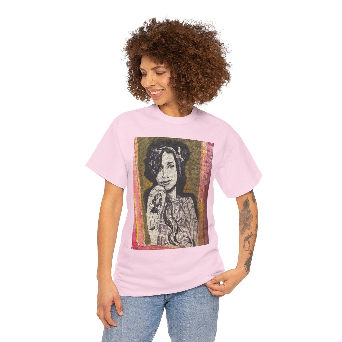 Camden Queen Amy W. Portrait Art Tee — Watercolor Painted Amy W. Hand-Drawn Tattooed Woman Graphic T-Shirt