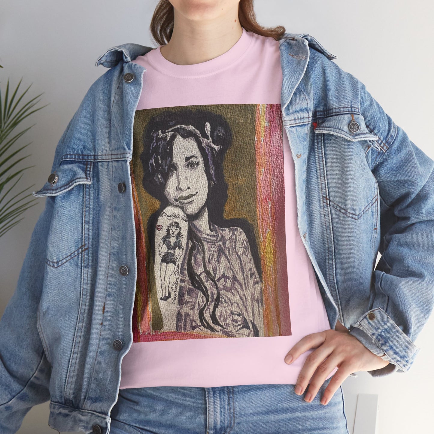 Camden Queen Amy W. Portrait Art Tee — Watercolor Painted Amy W. Hand-Drawn Tattooed Woman Graphic T-Shirt