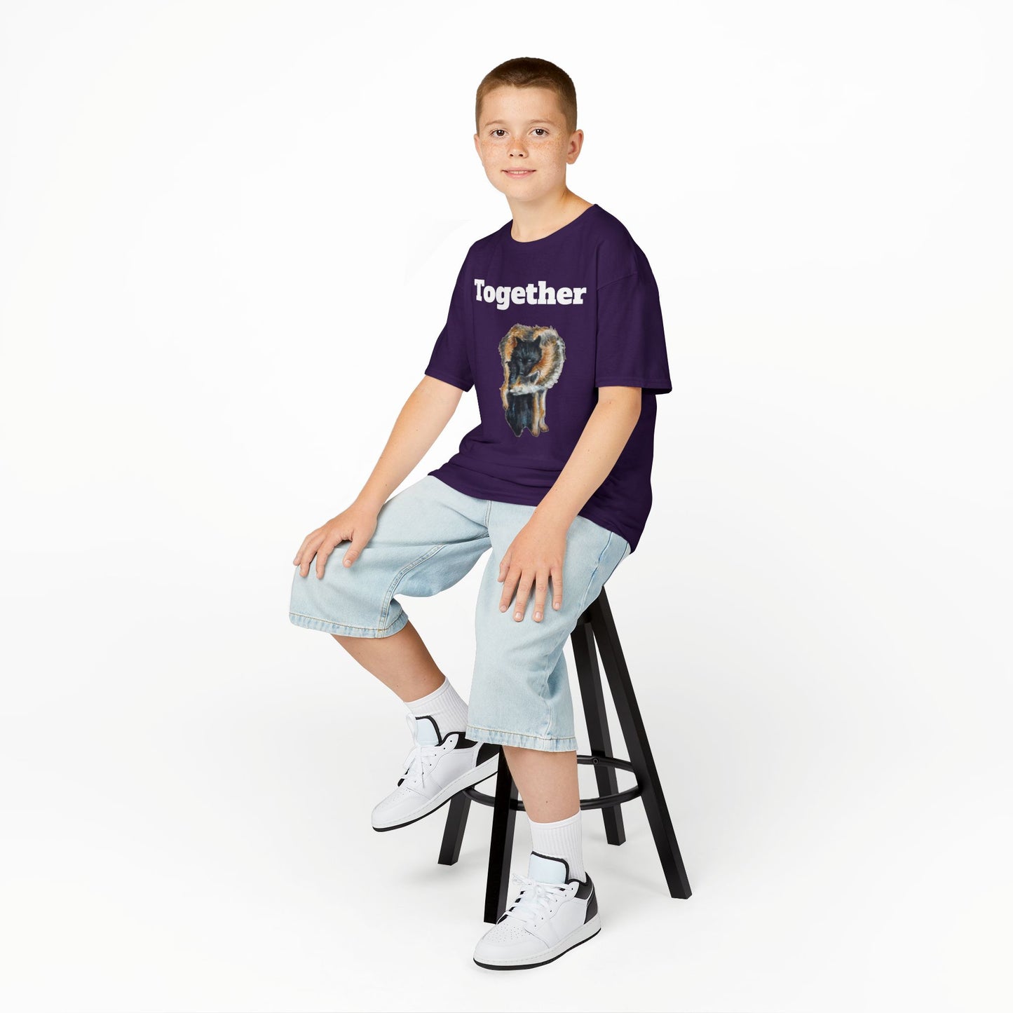 Kids T-Shirt - "Together" Hugging Wolves Design | Cute Animal Tee for Children