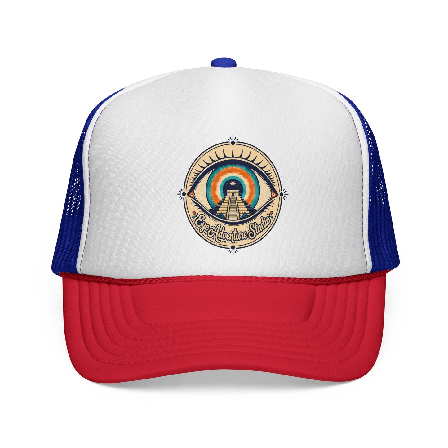 Eye Adventure Studio “Eye of the feminine creator” Eye Graphic Trucker Cap — Monochrome Vintage Eye Illustration Hat