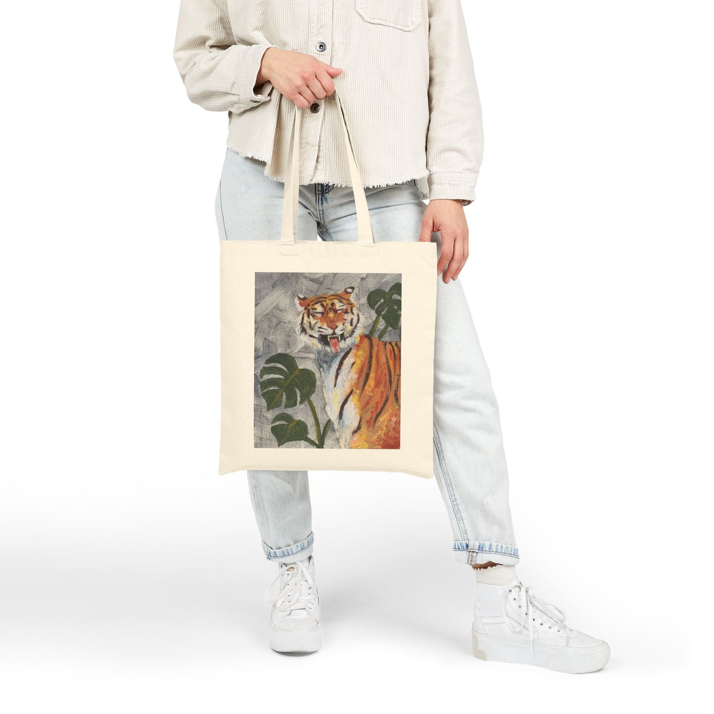 Tiger Art Canvas Tote Bag — "Tiger got your tongue." 'Eye Adventure Studio' Printed Cotton Shopper