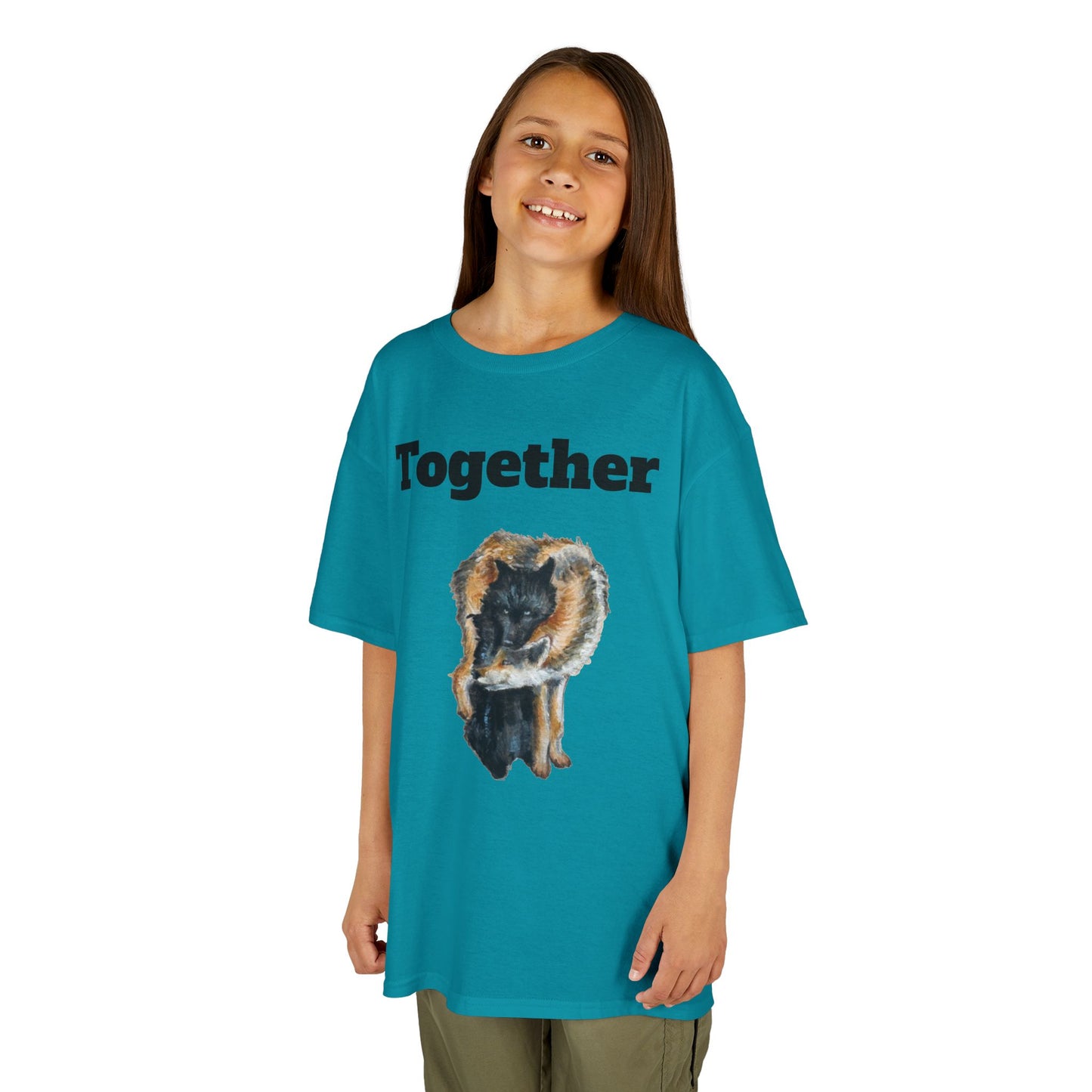 Kids T-Shirt - "Together" Hugging Wolves Design | Cute Animal Tee for Children