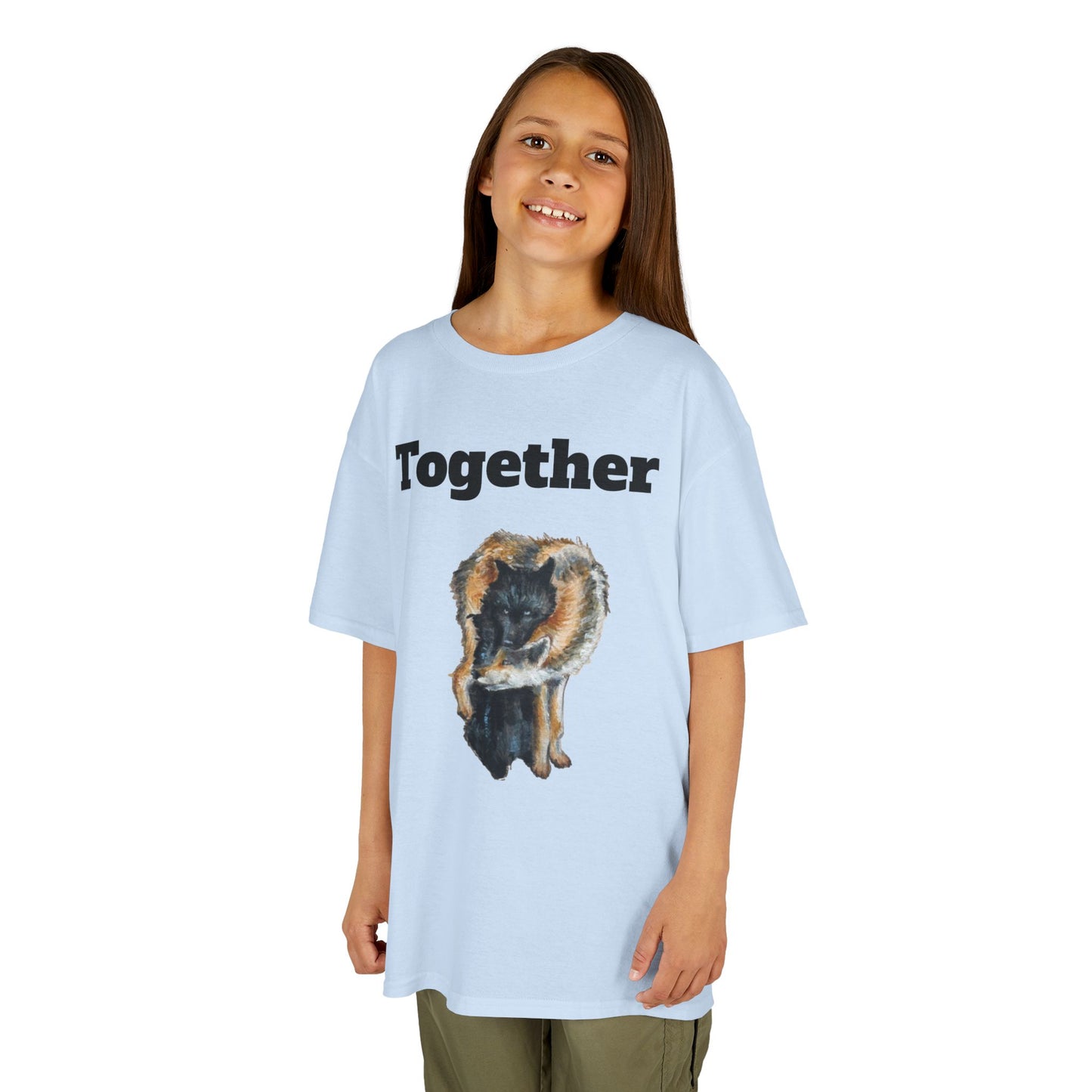 Kids T-Shirt - "Together" Hugging Wolves Design | Cute Animal Tee for Children