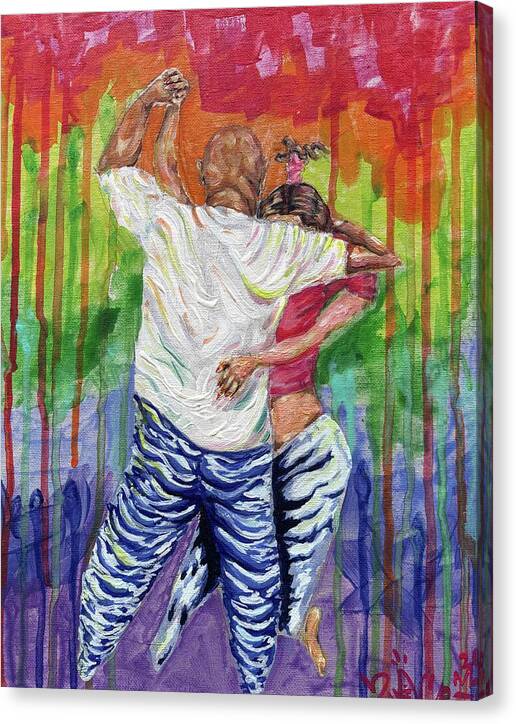 Couple Dancing with Rainbow Backdrop - Canvas Print