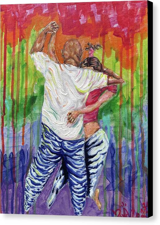 Couple Dancing with Rainbow Backdrop - Canvas Print