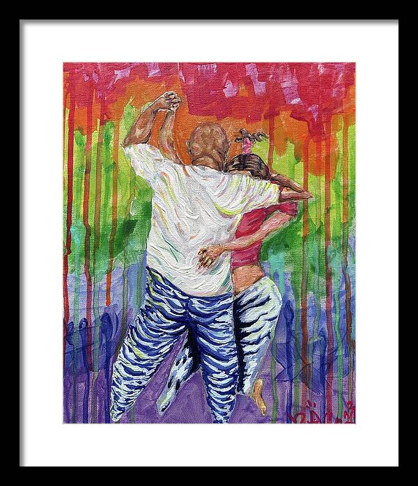 Couple Dancing with Rainbow Backdrop - Framed Print