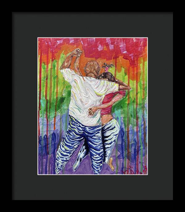 Couple Dancing with Rainbow Backdrop - Framed Print