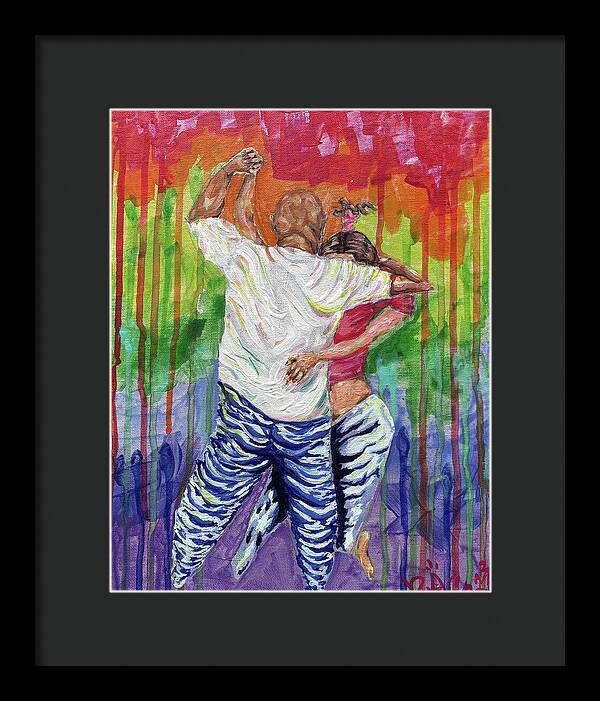 Couple Dancing with Rainbow Backdrop - Framed Print