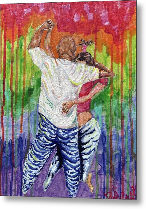 Couple Dancing with Rainbow Backdrop - Metal Print