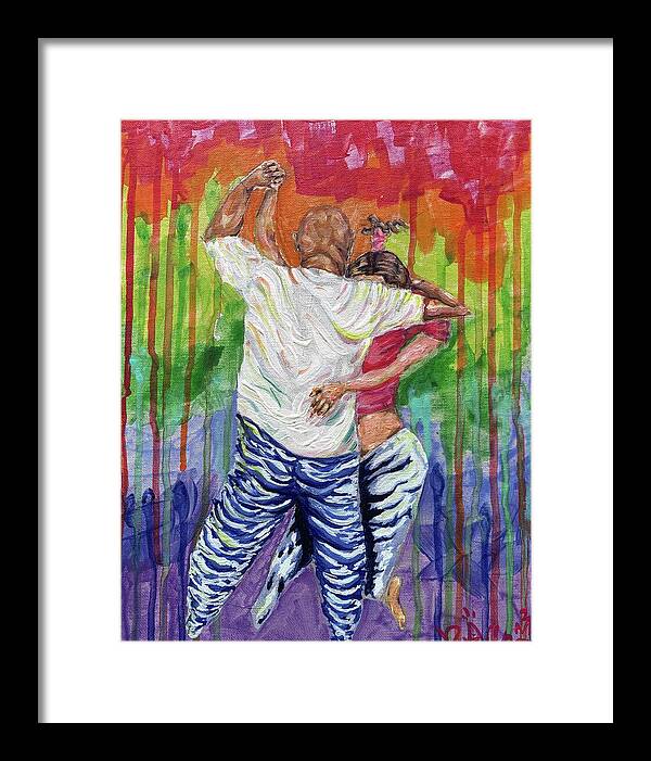 Couple Dancing with Rainbow Backdrop - Framed Print