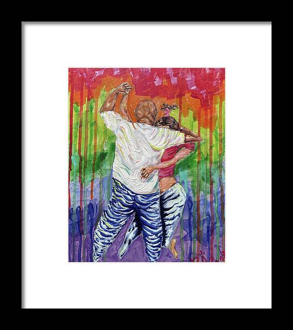 Couple Dancing with Rainbow Backdrop - Framed Print